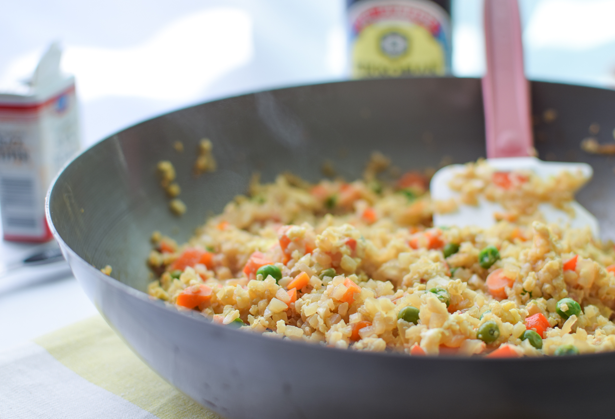 Fried Cauliflower Rice Recipe - Super healthy takeout style fried "rice", made with cauliflower! Packed with veggies and easy to personalize. - ProjectMealPlan.com
