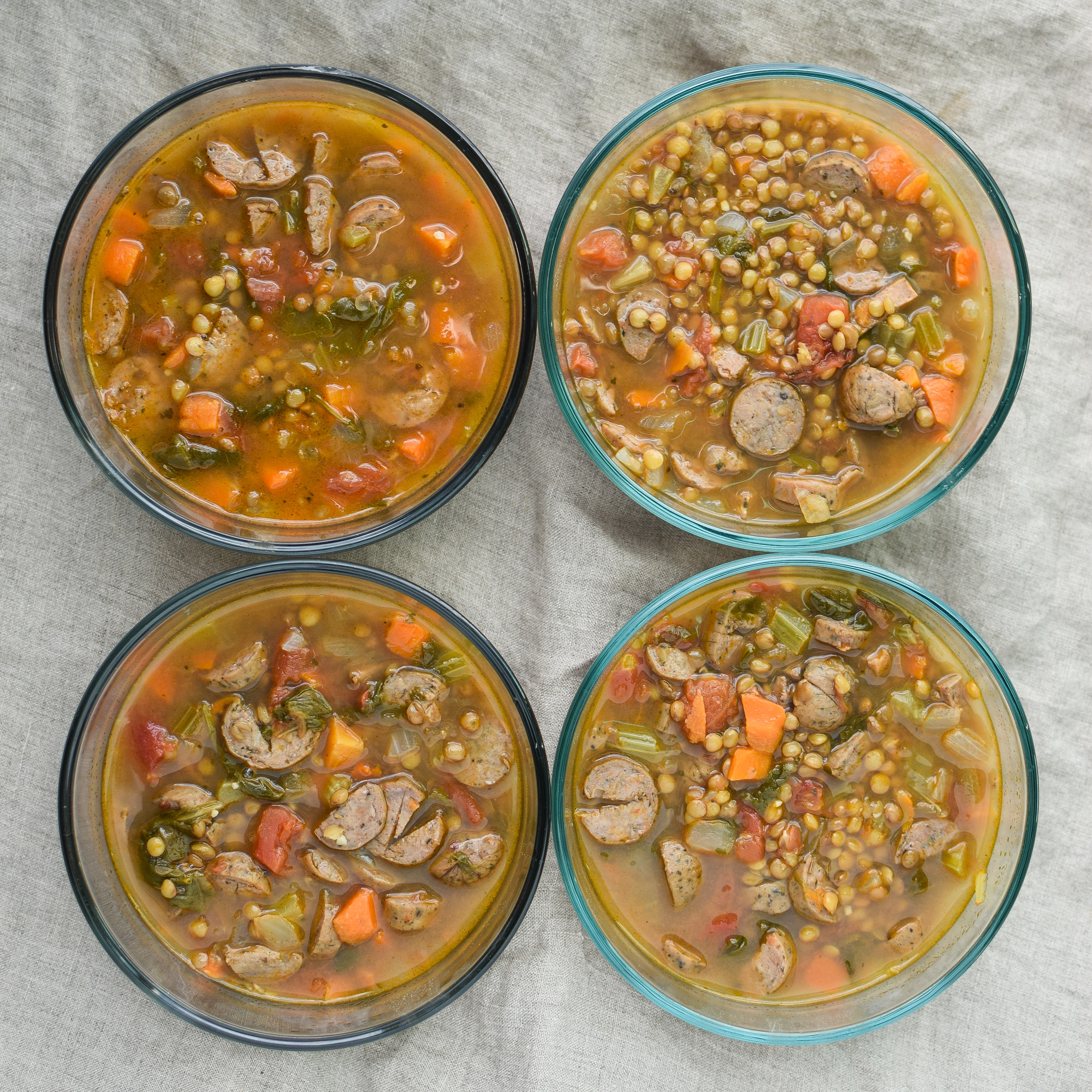 Vegetable & Chicken Sausage Lentil Soup recipe - Simple, hearty and delicious fall soup that will make your home smell amazing on any week night! ProjectMealPlan.com