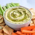 Snack Prep: Veggie Sticks with Easy Pesto Hummus recipe - A pesto twist on the classic hummus, plus, have you tried it with veggies in a mason jar? - ProjectMealPlan.com