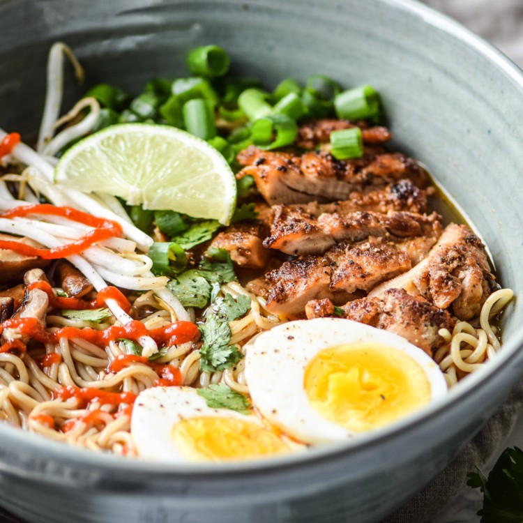 Simple Shiitake Mushroom Chicken Ramen recipe - I use chicken bone broth and brown rice ramen for this easy homemade noodle soup! - ProjectMealPlan.com