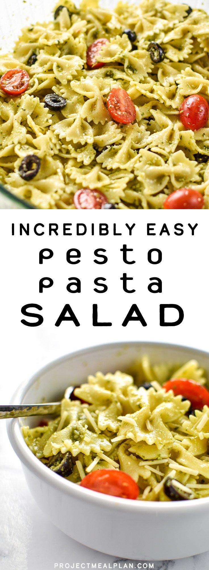 Incredibly Easy Pesto Pasta Salad - just 6 simple ingredients for the best make-ahead side dish! - ProjectMealPlan.com