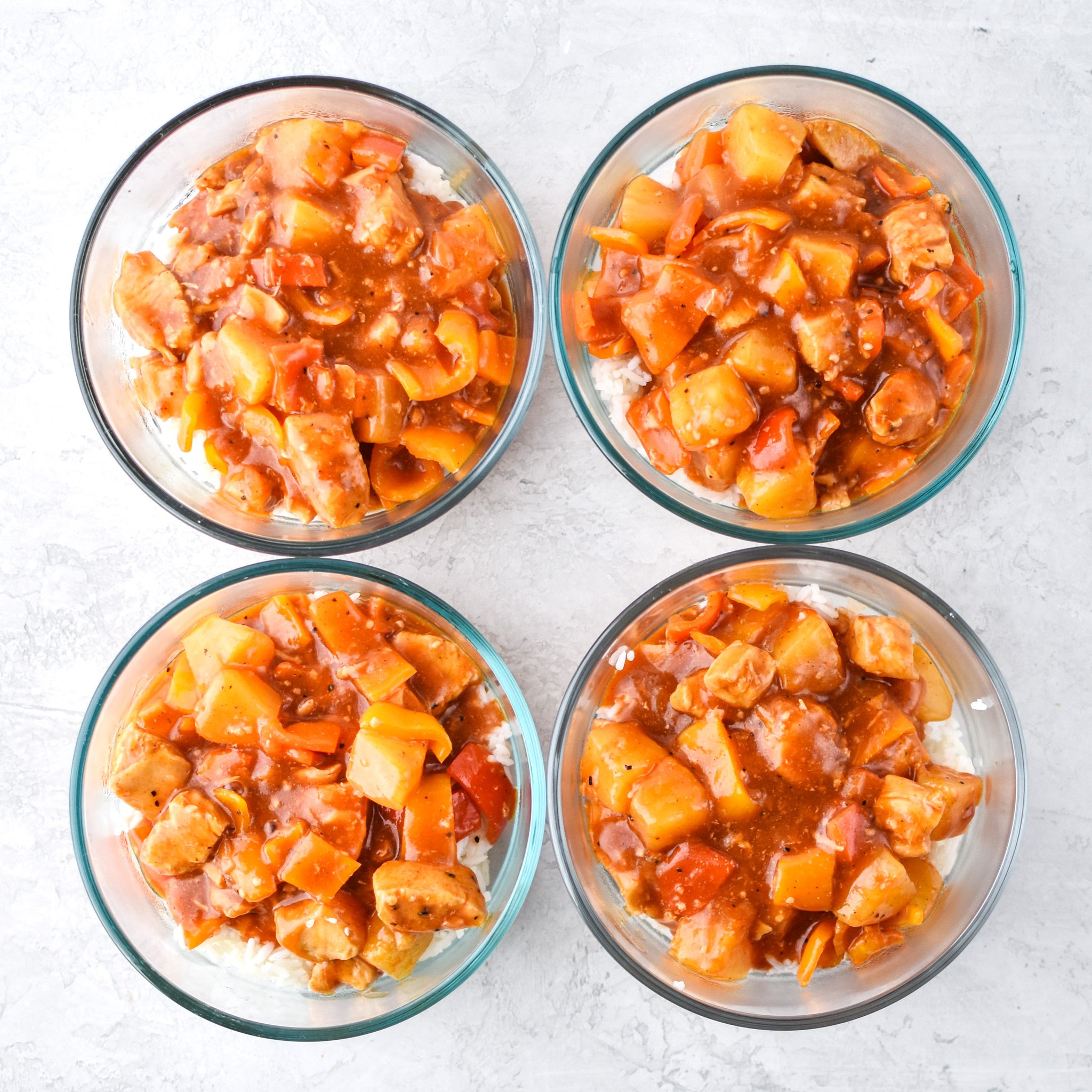 Meal prepped Sweet Ginger BBQ Chicken with rice made in the Instant pot.