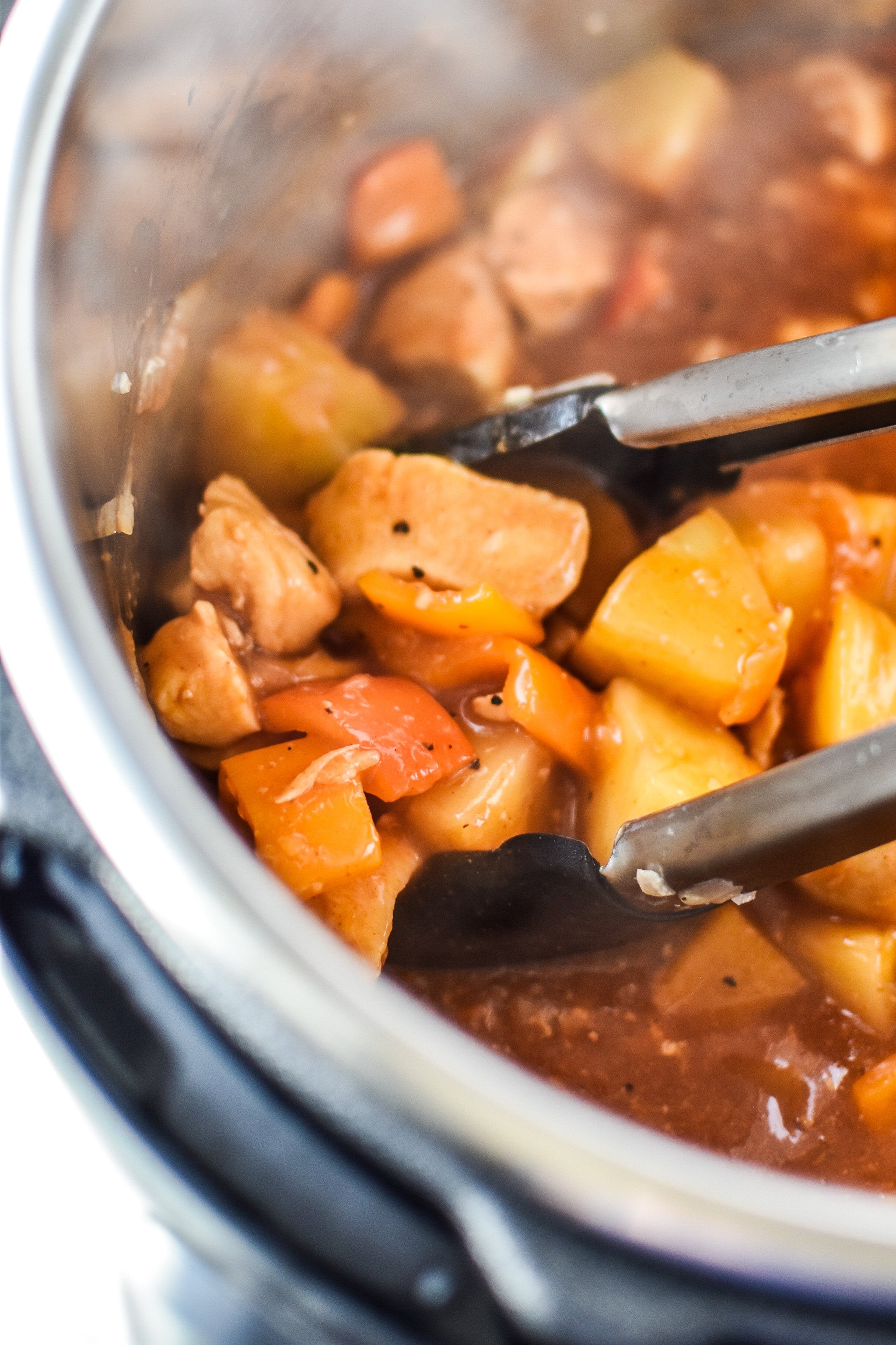 Close up of the Sweet Ginger BBQ Chicken Meal prep in the Instant Pot.