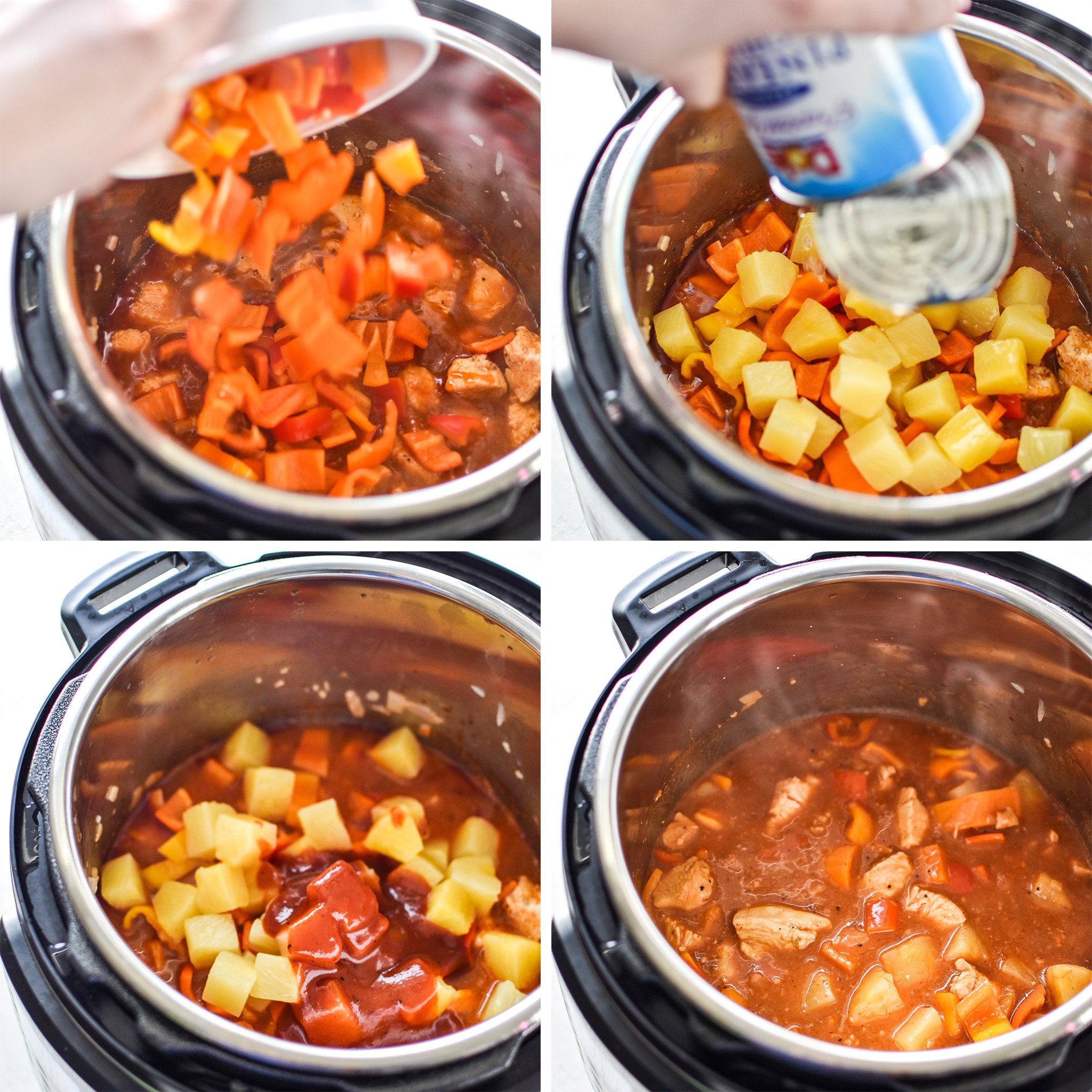 Step by step photos of the Sweet Ginger BBQ Chicken Meal Prep being made in the Instant Pot.