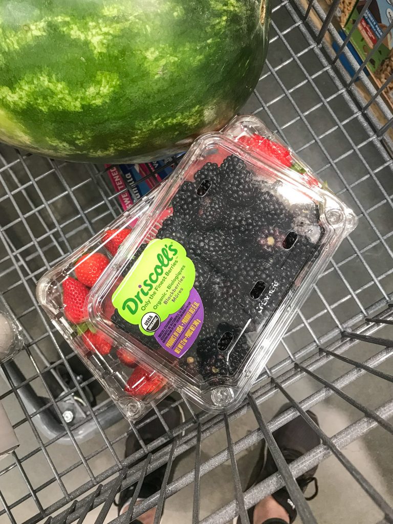 berries in a shopping cart.