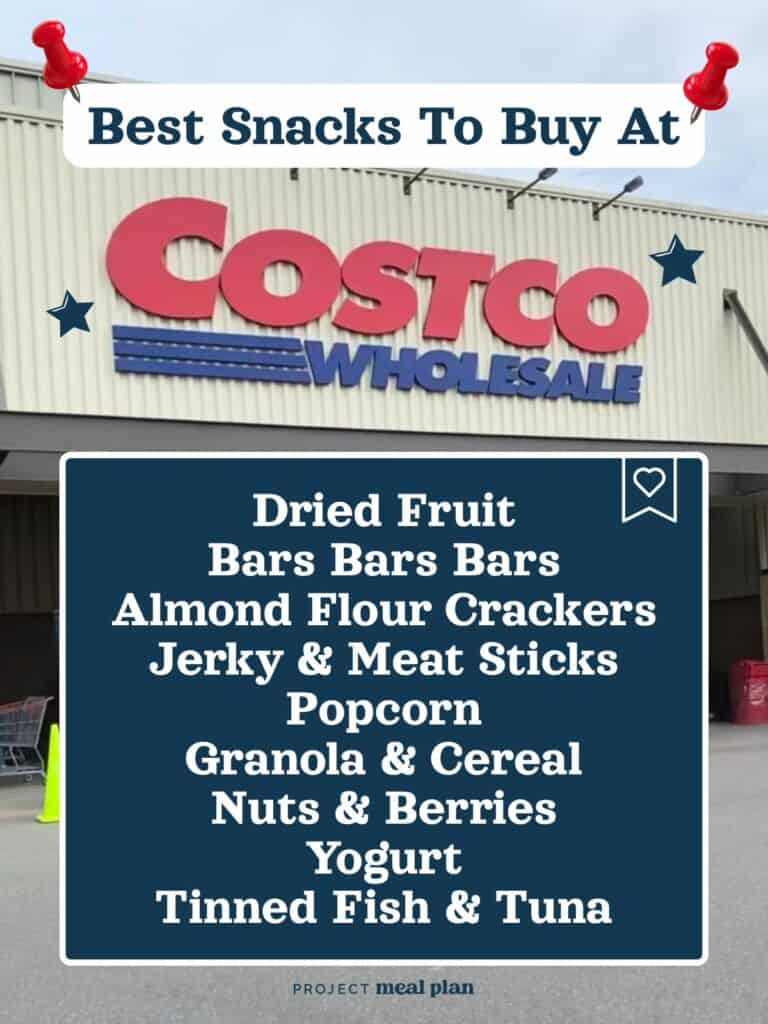 10 best snacks to buy from costco pin with text.