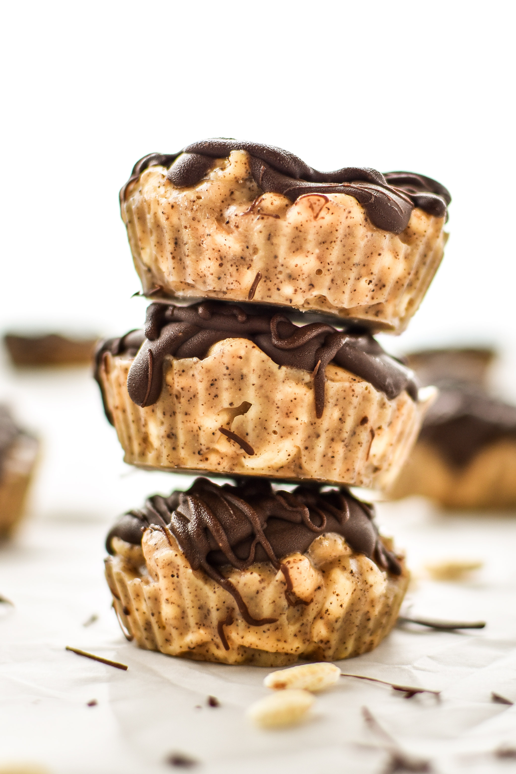 Espresso Crunch Cashew Butter Cups stacked on top of each other.