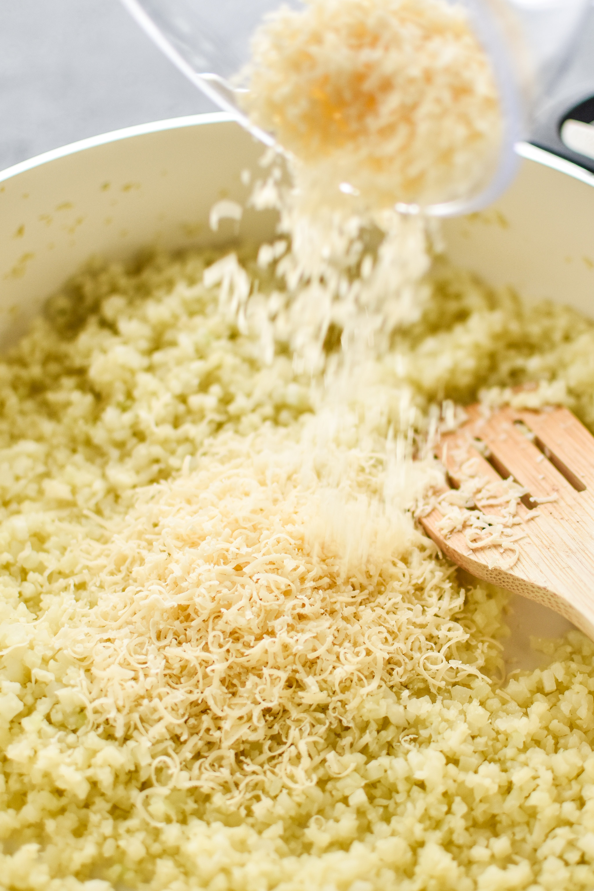 Parmesan cauliflower rice for the Pizza Chicken Roll Ups Meal prep