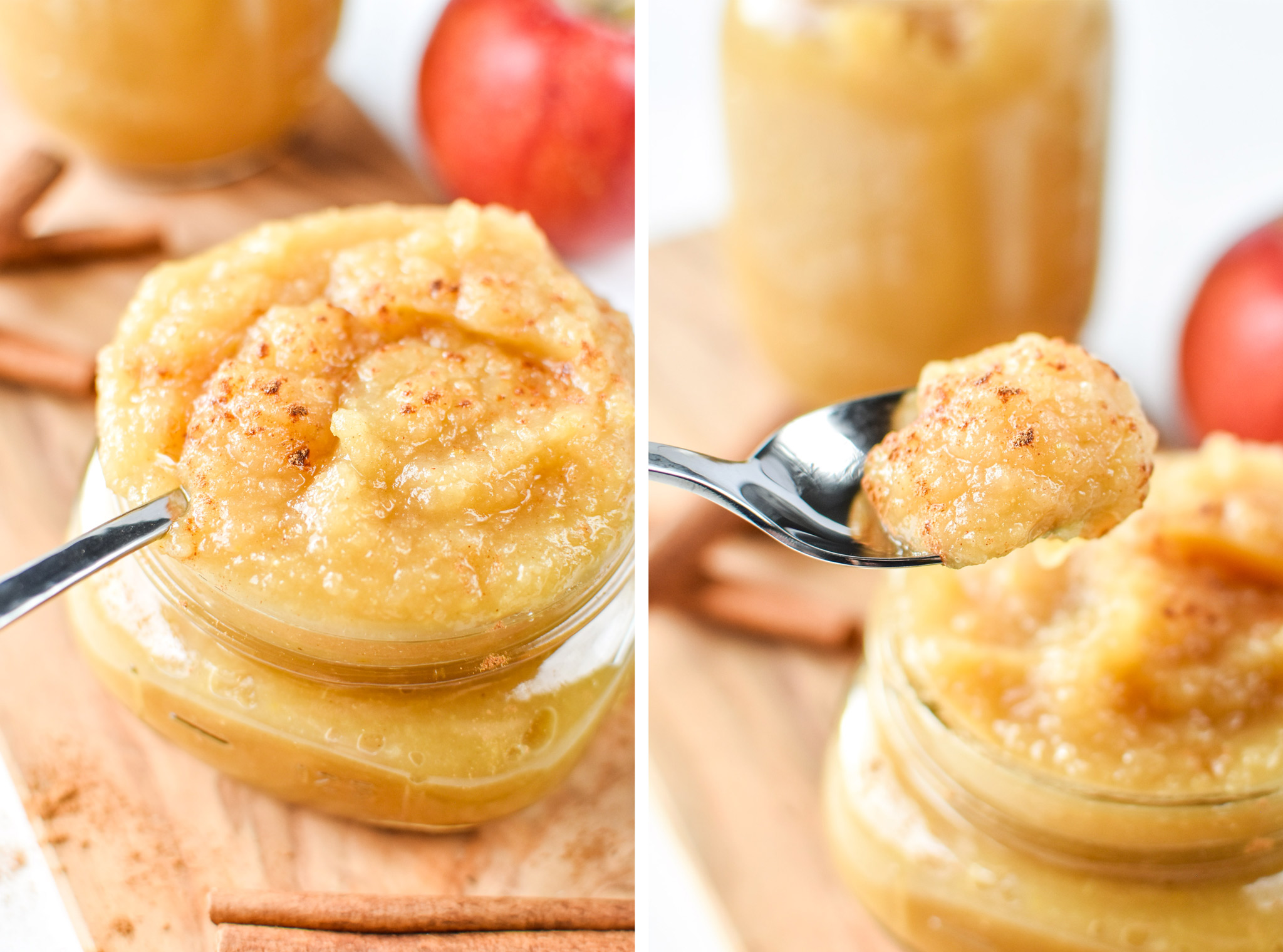 A spoonful of homemade applesauce. Store bought vs homemade: Which is cheaper?