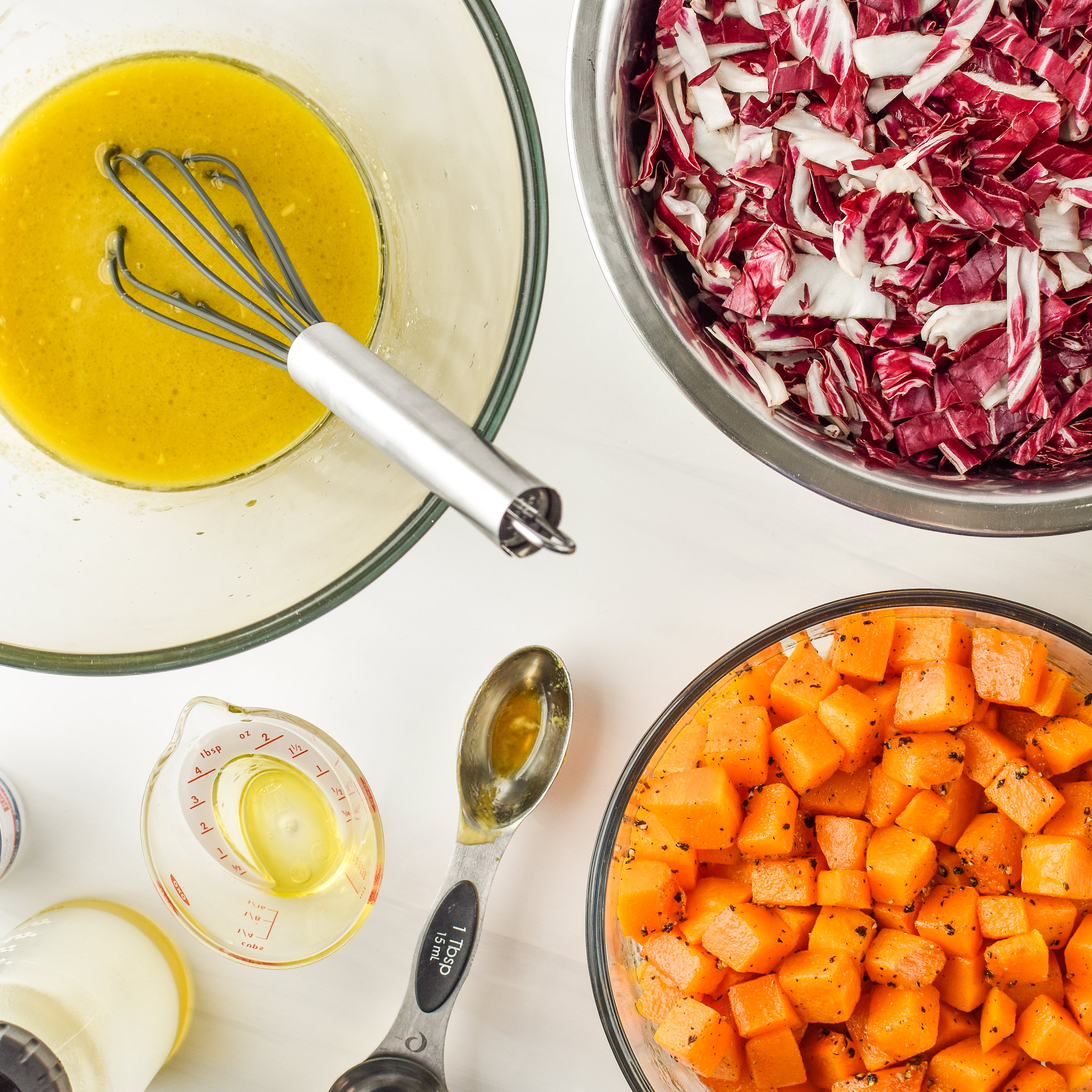 All of the ingredients for the Radicchio and Roasted Squash Salad