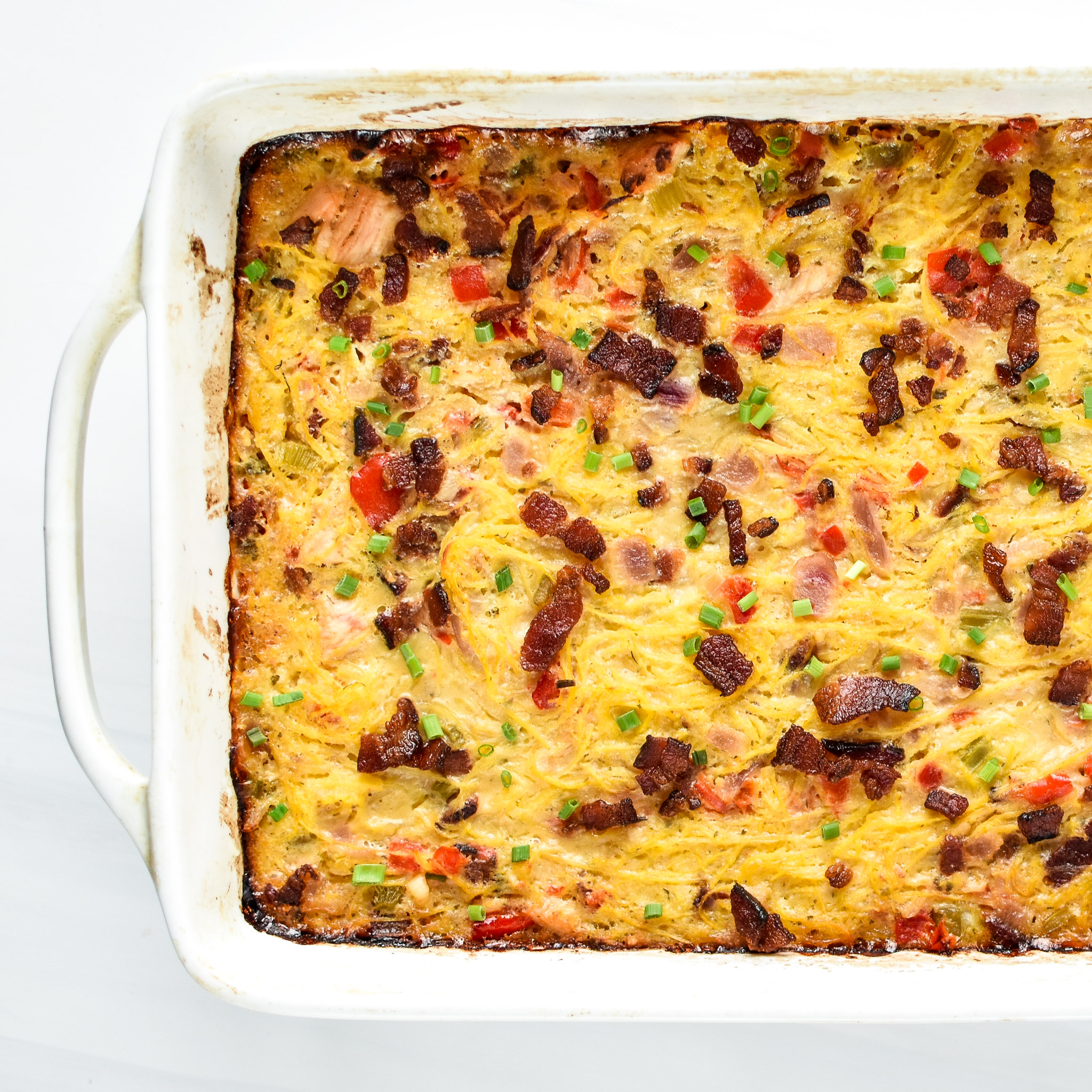 Whole30 Chicken Bacon Ranch Casserole fresh from the oven.