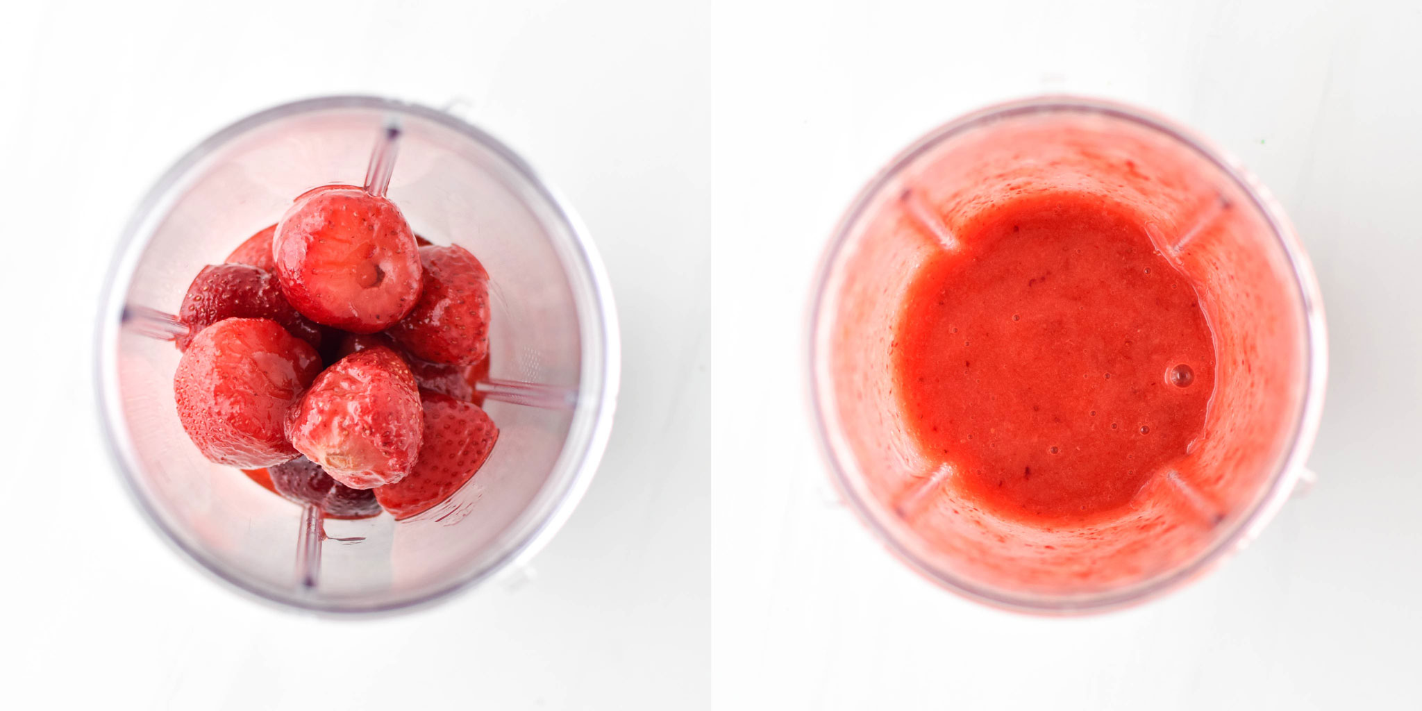 Blending fruit to make the fruit later of the chia pudding breakfast parfait.