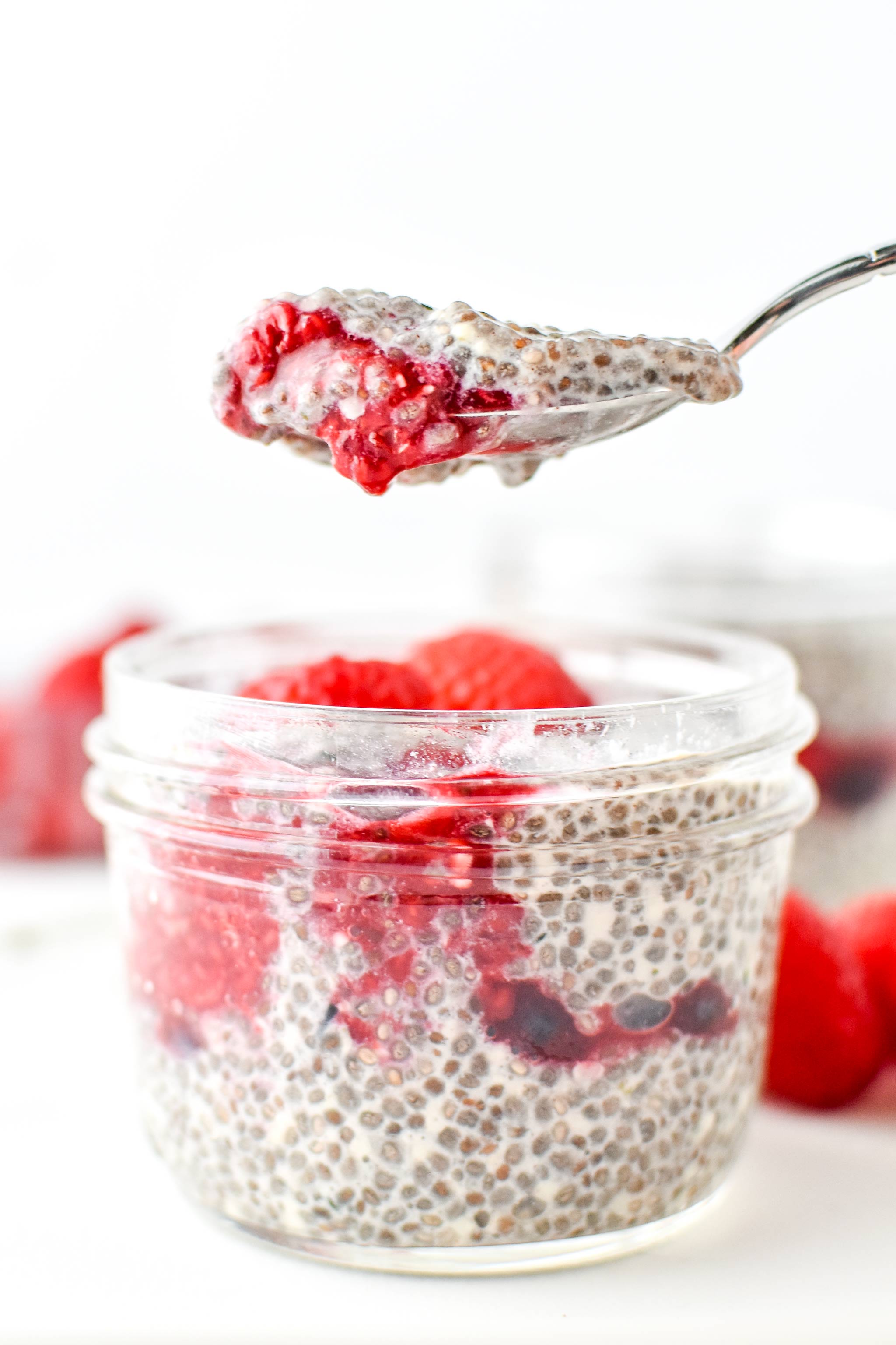 A spoonful of chia pudding breakfast parfaits.