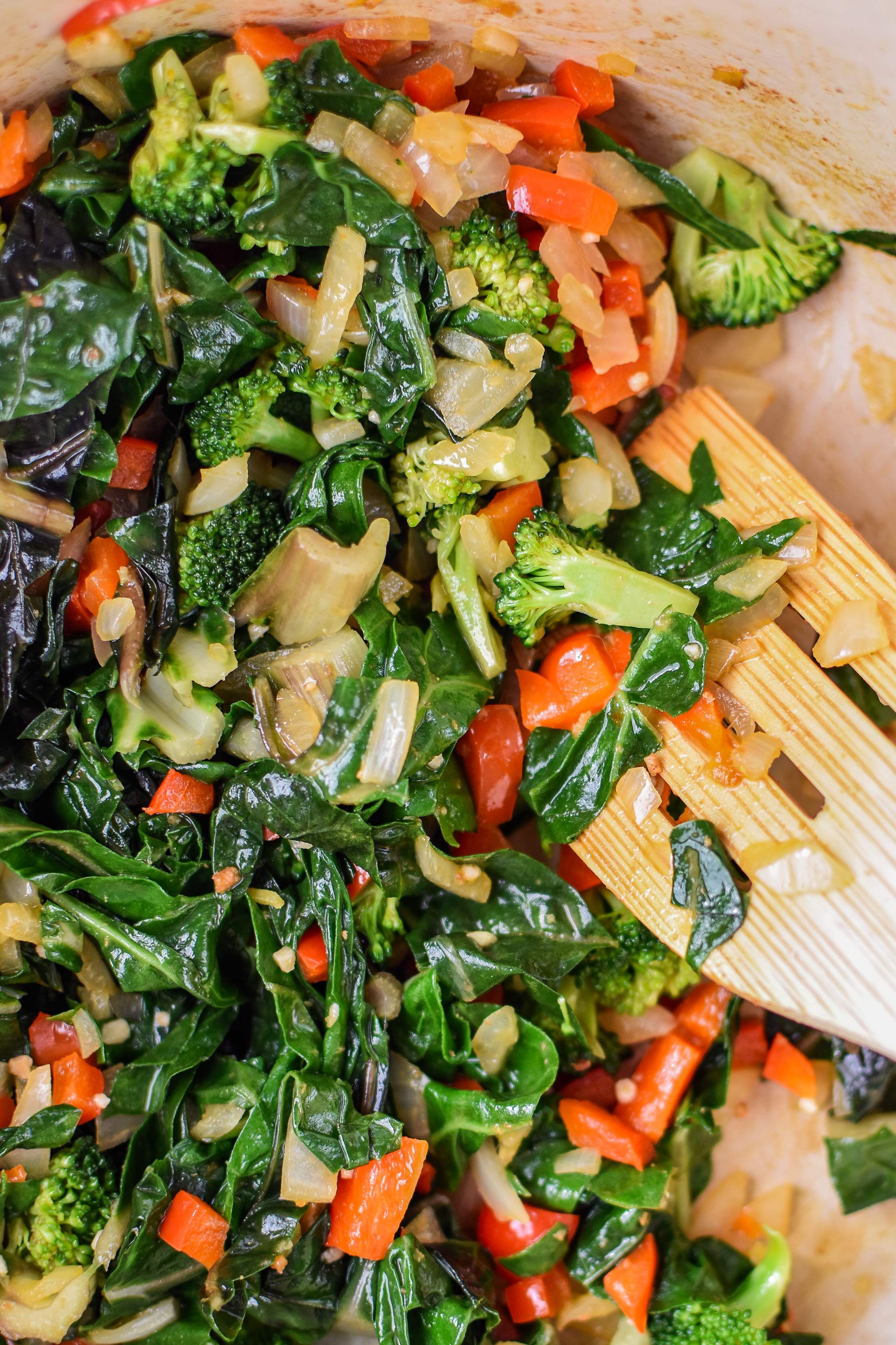 cooked veggies for veggie packed breakfast fried rice