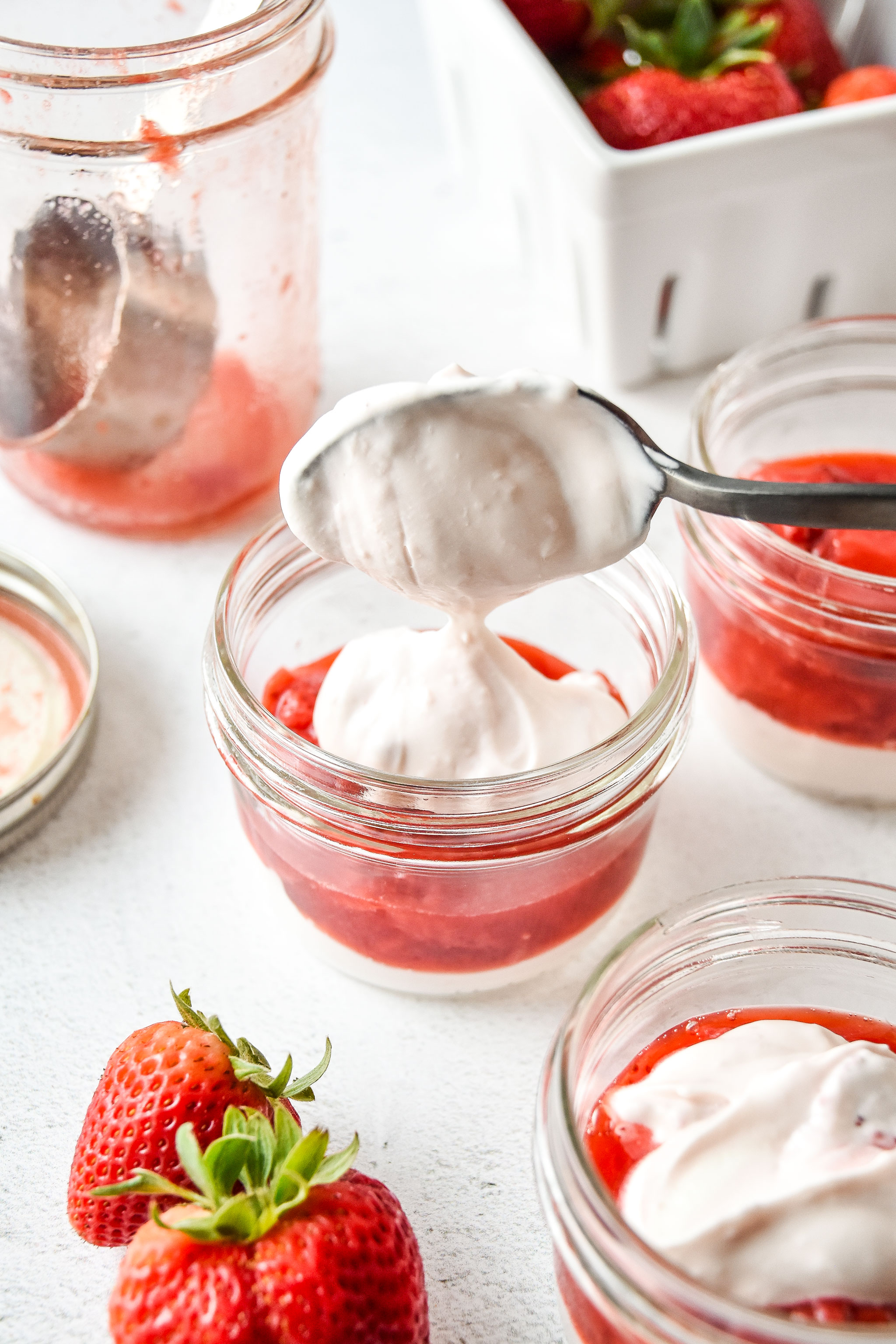 assembling the strawberry whipped yogurt cups