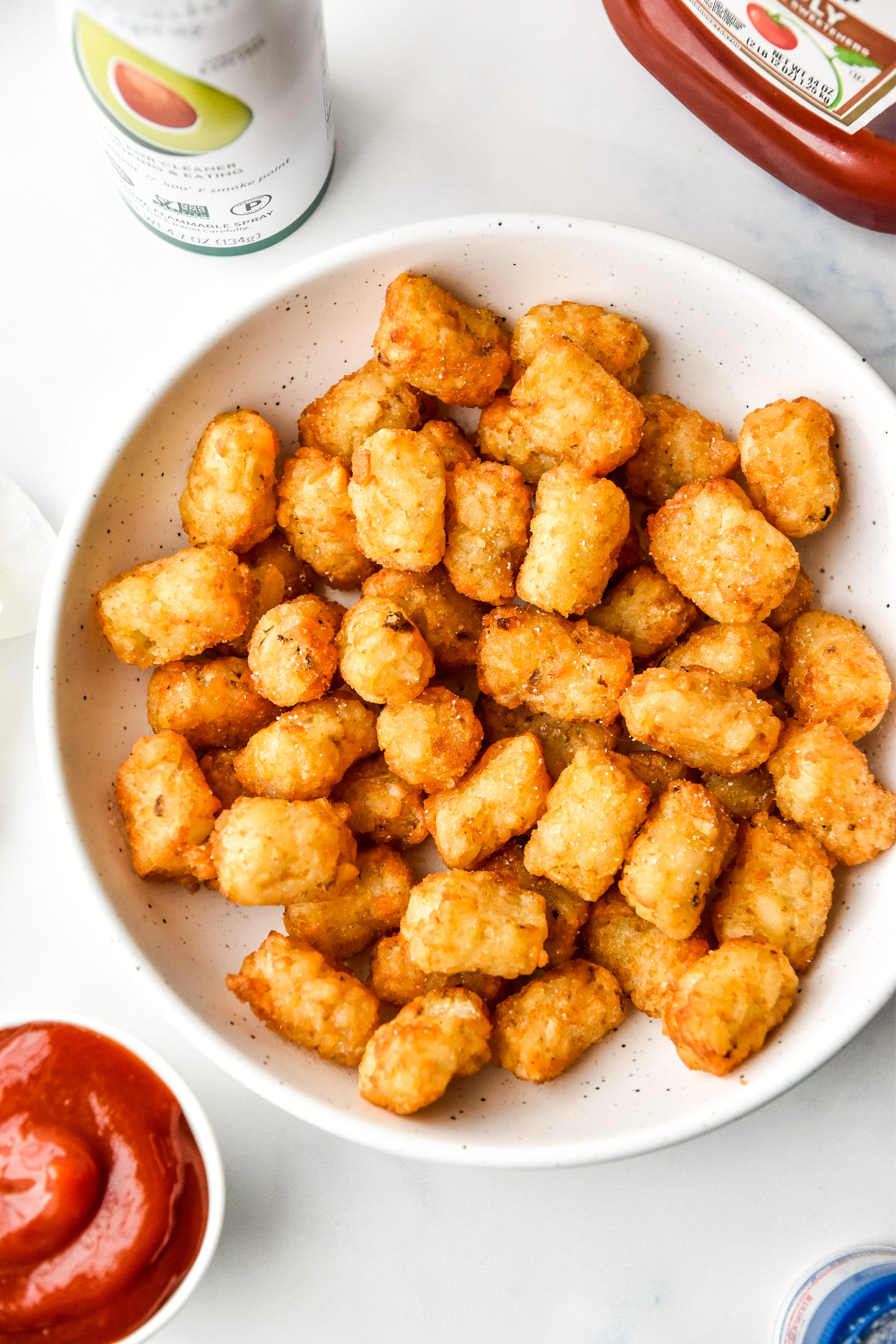 how to cook frozen tater tots in an air fryer served with ketchup