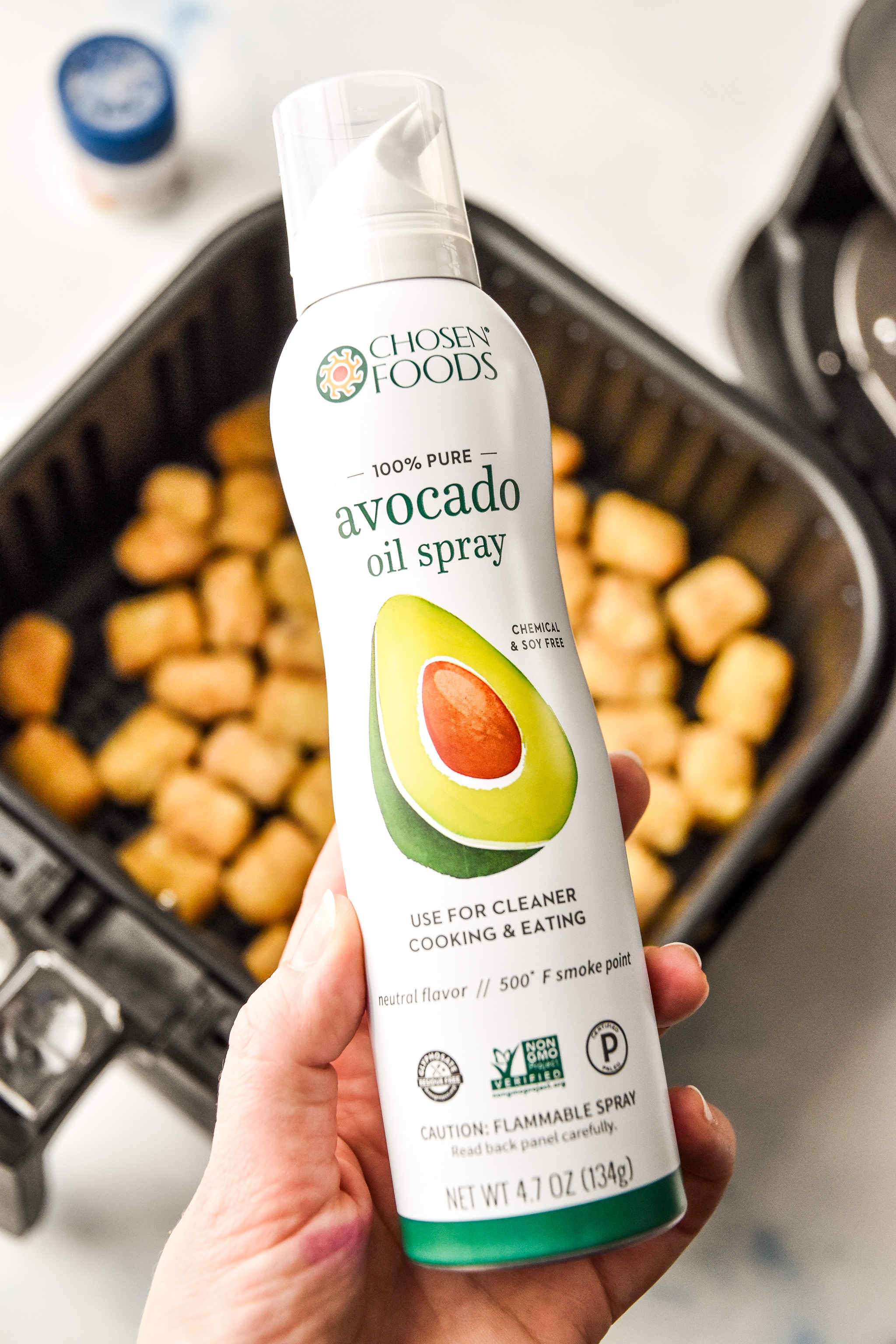 chosen foods avocado spray oil used for making tater tots in an air fryer