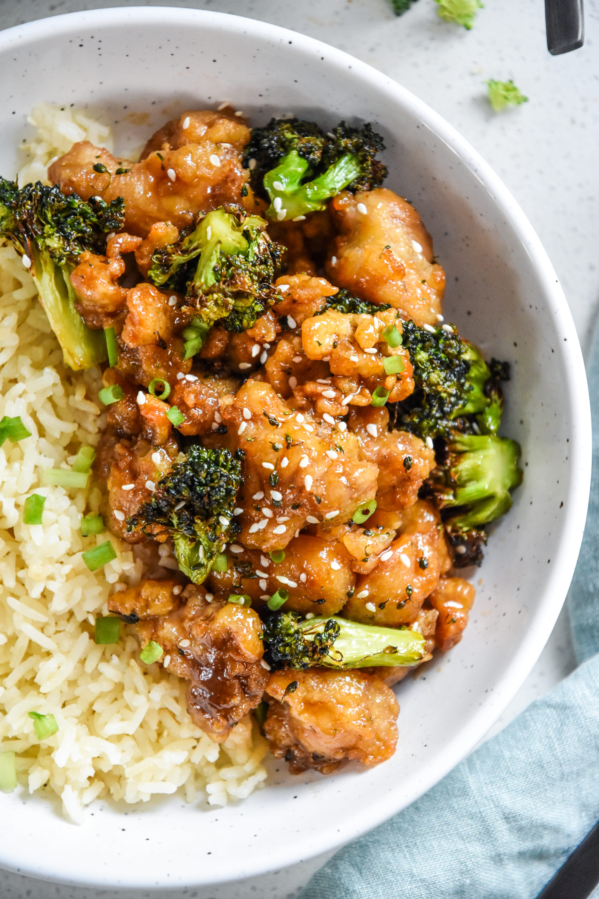air fryer trader joes orange chicken and broccoli with rice