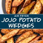 pin image with text for air fryer jojo potato wedges.