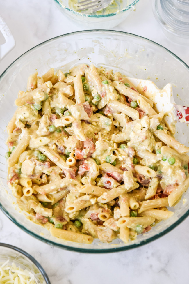 Creamy Pesto Pasta Chicken Bake With Peas - Project Meal Plan