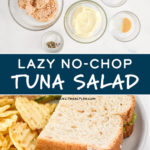 pin image with text for lazy no-chop tuna salad.