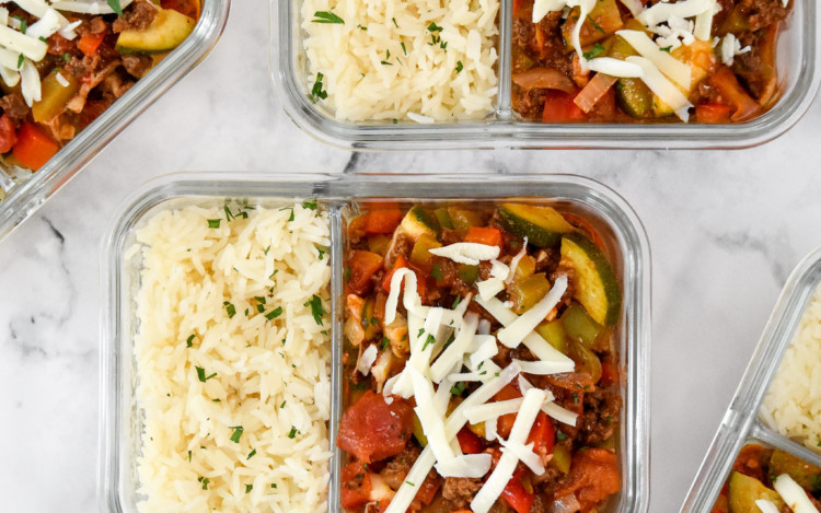 meal prep unstuffed pepper bowls in glass 2 compartment containers.