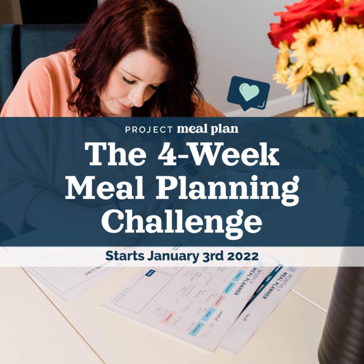 4 week meal planning challenge cover photo background meal planning on a dining table.