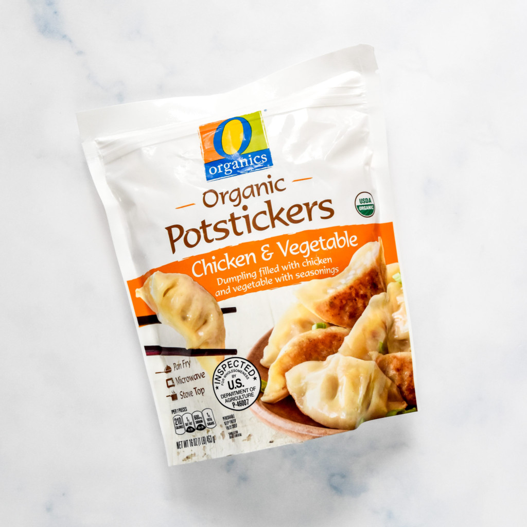 bag of chicken and vegetable potstickers from the freezer section.