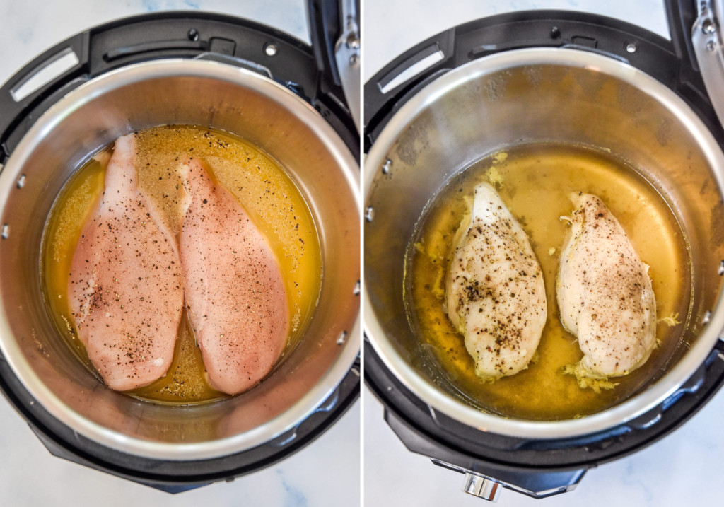 before and after chicken breast cooked in the instant pot.