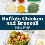 pin image for buffalo chicken and broccoli meal prep.
