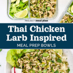 pin image for thai chicken larb inspired meal prep.