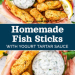 pin image with text for freezer-friendly homemade fish sticks.