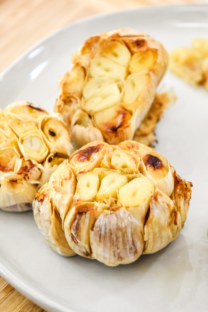 heads of garlic roasted in an air fryer.
