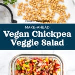 pin image for make-ahead vegan chickpea salad.