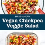 pin image for make-ahead vegan chickpea salad.