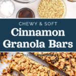pin image with text for chewy cinnamon granola bars.