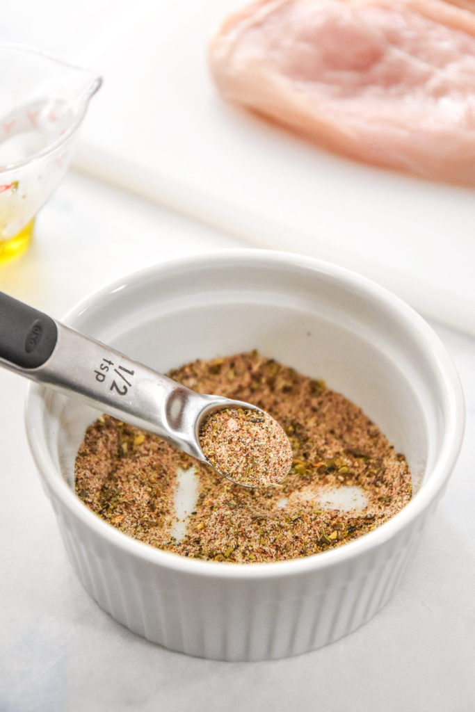 seasonings mixed in a small white bowl.