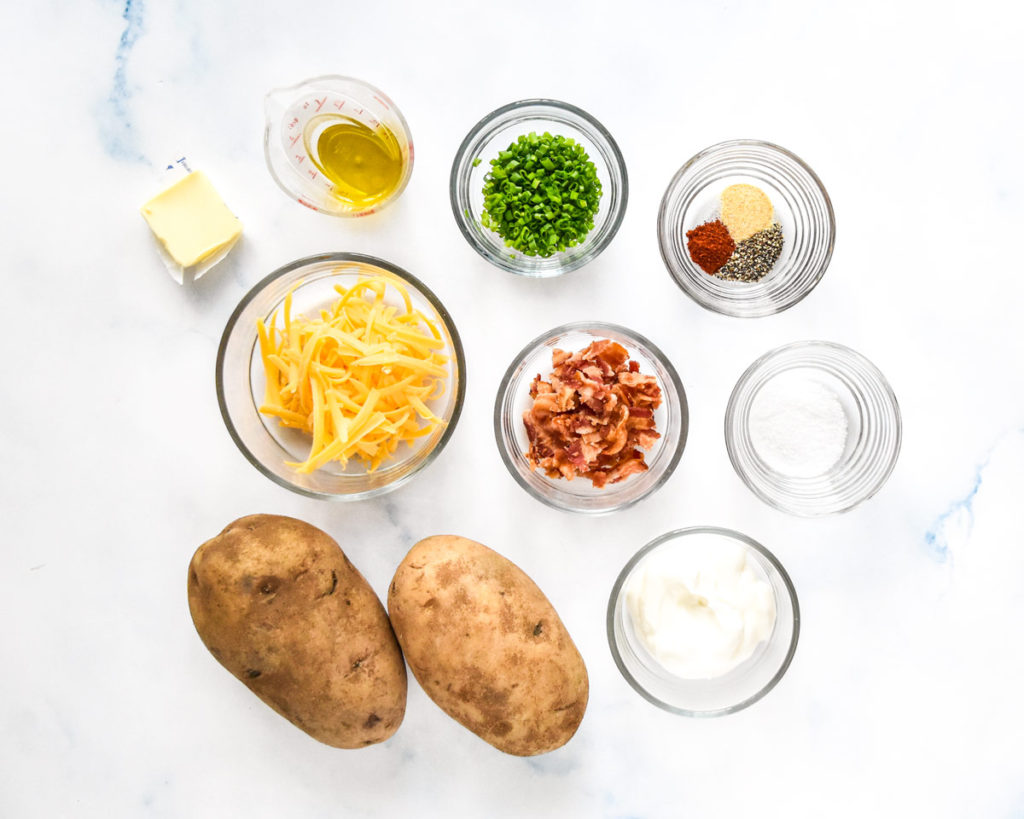 ingredients required for the air fryer twice baked potatoes before starting.