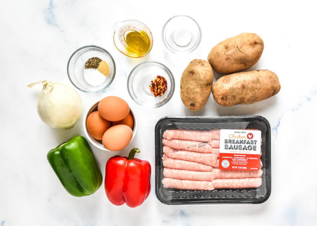 ingredients to make the crispy potato egg ribbon meal prep before starting.