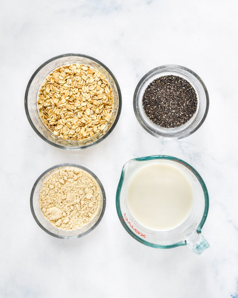 ingredients required to make one serving of protein overnight oats base recipe.