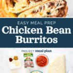 decorative pin image for easy chicken bean burritos meal prep.