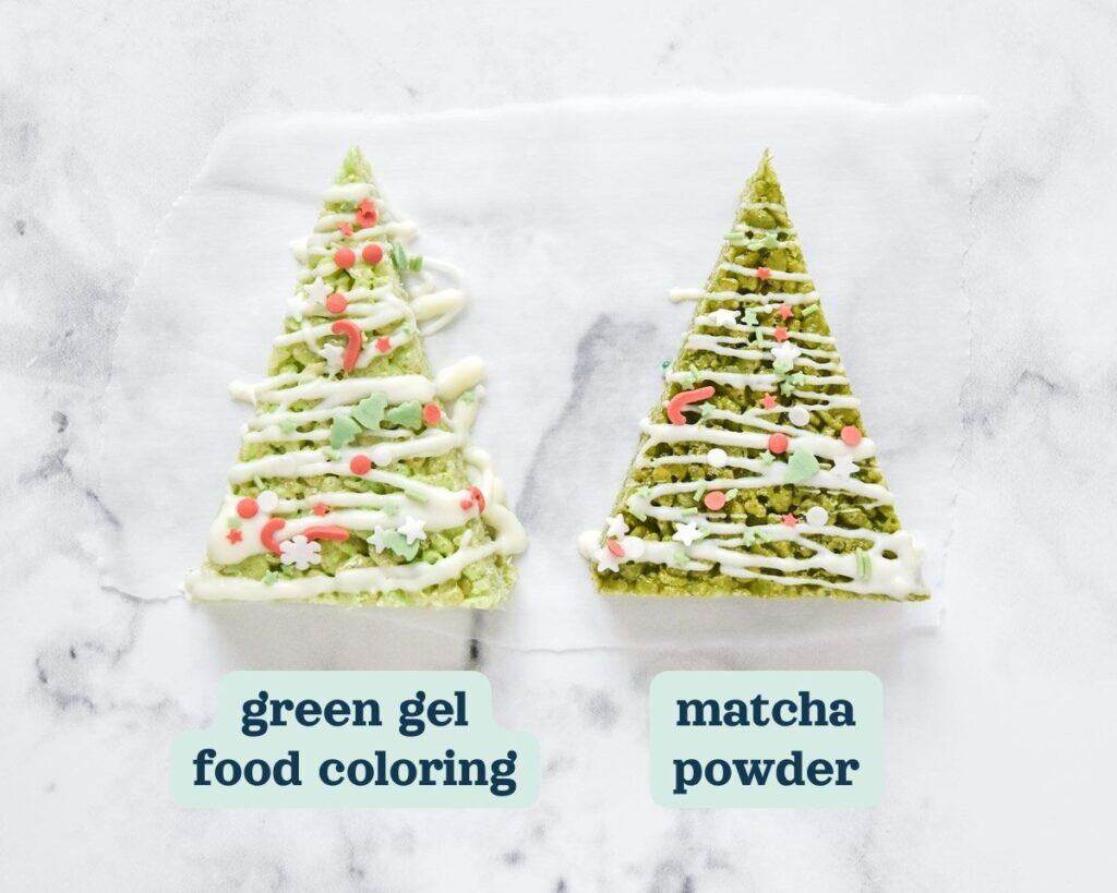 examples of matcha powder and green food coloring in the treats.