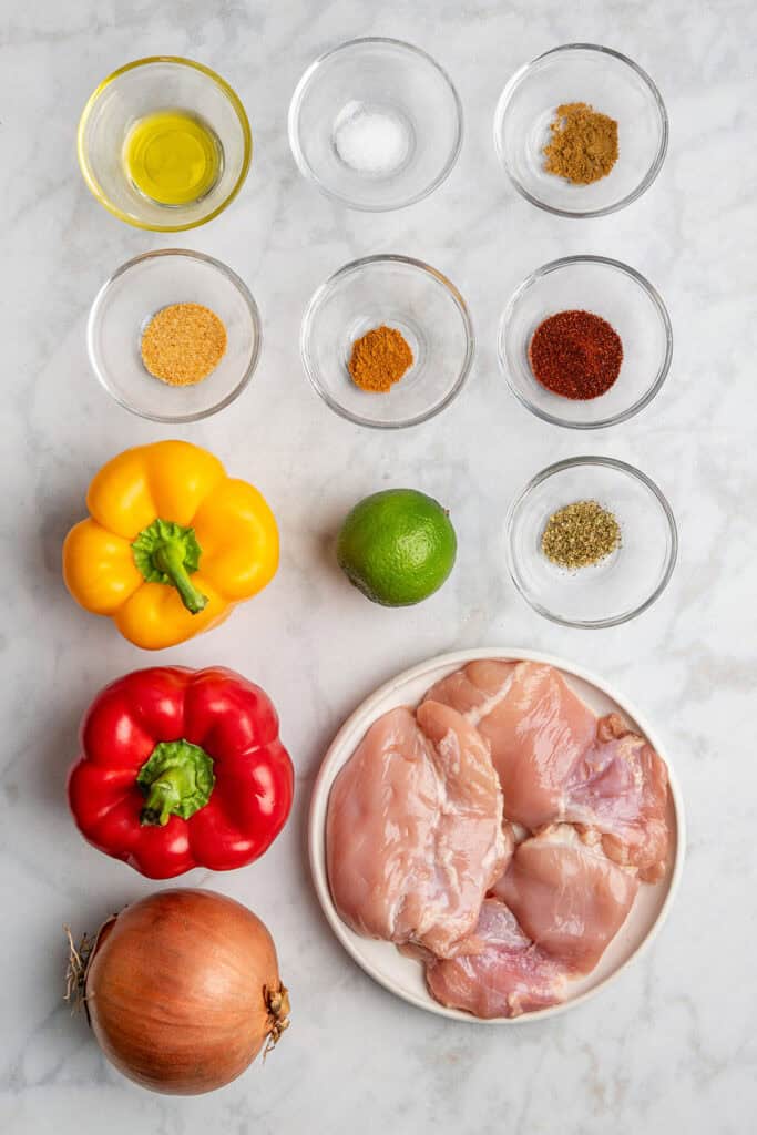 ingredients before beginning to cook the air fryer chicken fajitas.