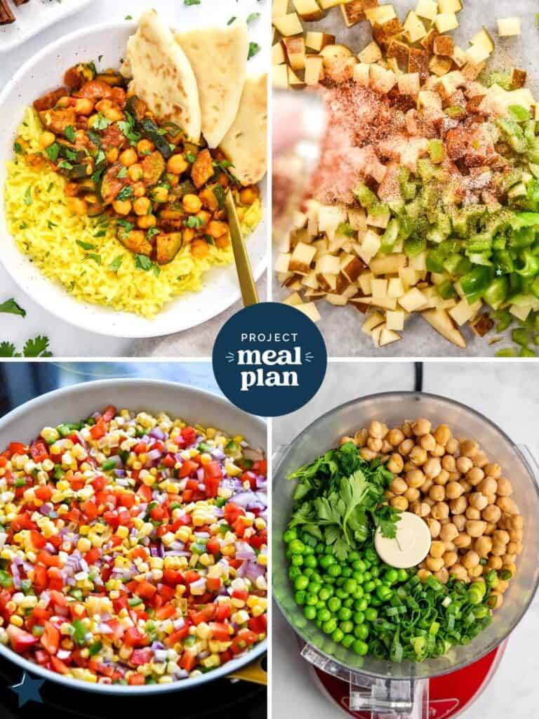 collage of vegetarian meal prep lunches.